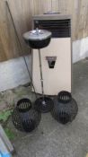 An oil heater, garden lanterns etc