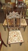 3 carved oak chairs
