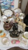 A mixed lot including cow creamer, biscuit barrel etc