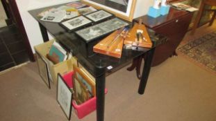 A glass topped dining table