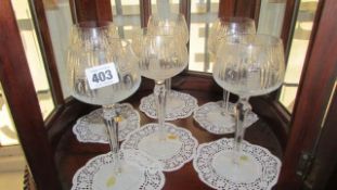 A set of 6 crystal wine goblets