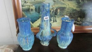 3 pottery vases, a/f