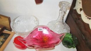 A mixed lot of glass including ship's decanter