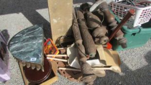 A quantity of wooden items including a/f Burmese carved standard lamp