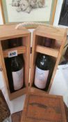 2 bottles of 2002 wine in wooden case