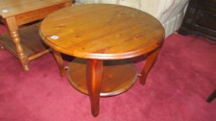 A circular pine table