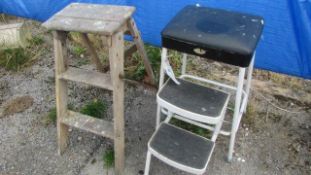 A step stool and a step ladder