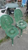 2 green aluminium garden chairs