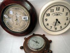 2 barometers and a wall clock