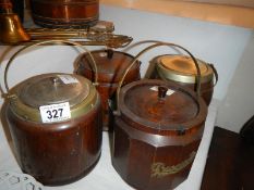 4 wooden biscuit barrels