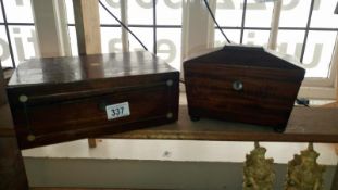 A Victorian tea caddy and mahogany sewing box a/f