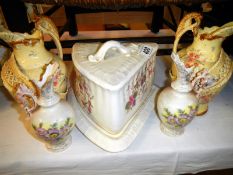 An old Victorian cheese dish and 2 pair of vases