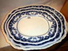 A set of 3 blue and white meat platters