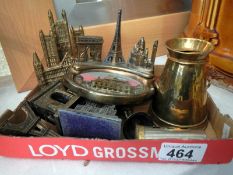 A tray of old brass items etc