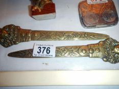 2 Victorian brass paper knives