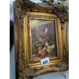 A picture of chickens in gilt frame