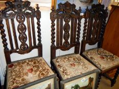 3 Victorian carved hall chairs