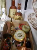 A small box of miscellaneous including Wade decanter