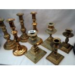 4 pairs of Victorian brass candlesticks