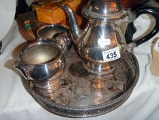 3 piece silver plate tea set with tray