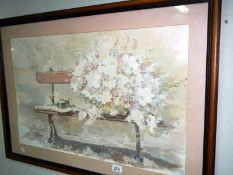 A large picture 'flowers on bench'