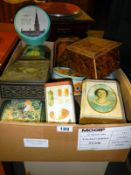 An interesting box of collectors tins