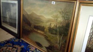 An oil on canvas lake scene