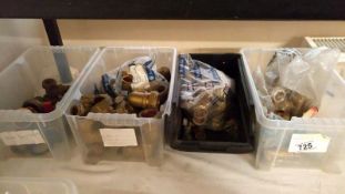 4 small crates of brass pipe fittings, elbows etc