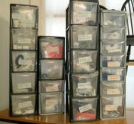 4 sets of drawers containing plumbing chains, washers, sockets etc