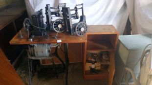 A rare Singer sewing leather making machine with accessories