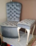 A blue dressing table and chair