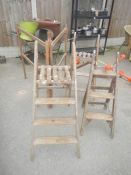 3 small wooden step ladders and wooden airers