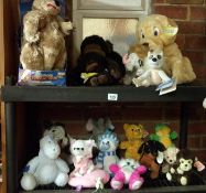 2 shelves of soft toys