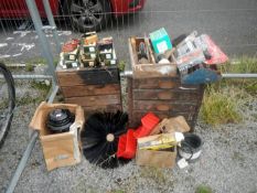 An old wooden 6 drawer tool box and a 5 drawer, tools, etc