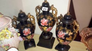 3 floral & gilt decorated garniture 1 A/F