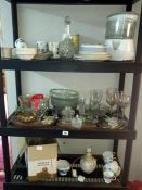 3 shelves of glassware etc