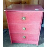 A pink linen 3 drawer chest