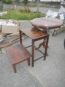 A pie crust tripod table and two small wooden tables