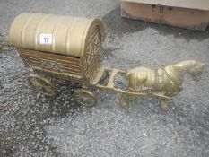 A heavy brass Gypsy caravan and horse