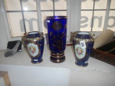 A pair of Noritake vases and a glass vase