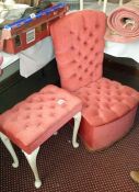 A pink draylon stool and bedroom chair