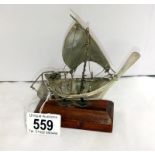 An unmarked Continental model of a sailing ship