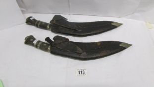 2 Kukri's with skinning knives