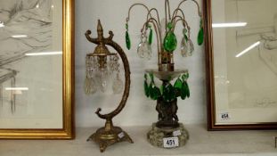 2 ornate table lamps with glass droppers