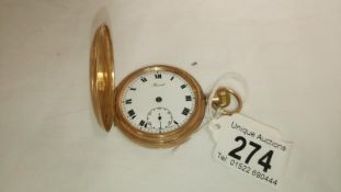 A 9ct gold full hunter pocket watch by Record a/f