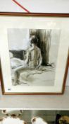 A signed water colour of a seated nude by Lewis Davies (1939 - 2010)