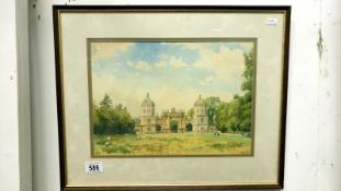 A water colour of Burleigh house, gate house signed Cyril J.