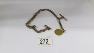 A 9ct gold Albert watch chain with George III 1792 guinea coin fashioned as a fob