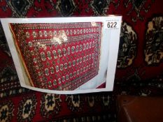 A red patterned Middle Eastern rug