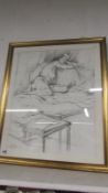 A signed pencil drawing of a reclining nude by Lewis Davies (1939 - 2010)